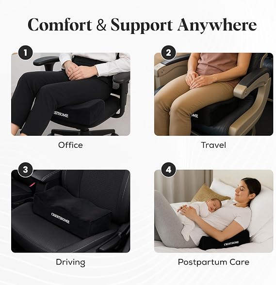 CrestHome Lightweight BBL Pillow After Surgery to Heal Faster & Protect Shape BBL Recovery Memory Foam Cushion with 250lbs Support, Velvet Cover & Non-Slip Bottom for Ultimate Comfort & Stability