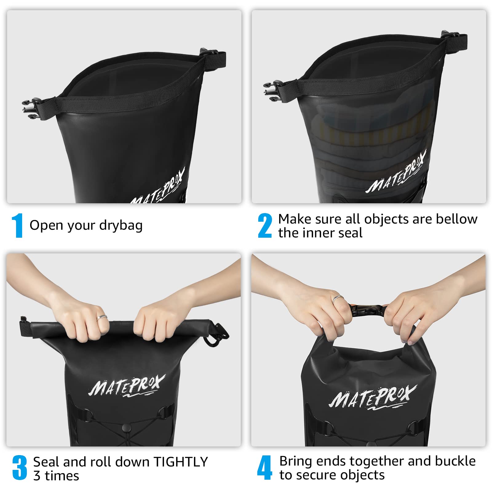 MATEPROX Borsa Impermeabile 5L/10L/20L Dry Bag Galleggiante Sacco Sacchetto Impermeabile per Kayaking Escursionismo Rafting e Campeggio con Tasca Impermeabile per Telefono-20L Nero