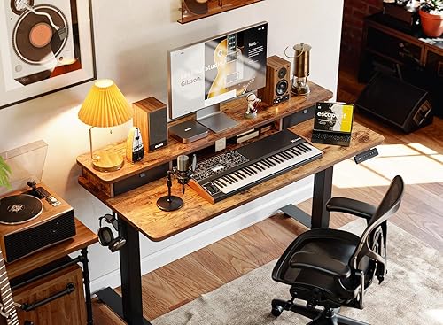 Miniatura 2 de BANTI Escritorio eléctrico de pie de 48 x 24 pulgadas con cajones dobles, escritorio de altura ajustable, escritorio de oficina en casa con estante