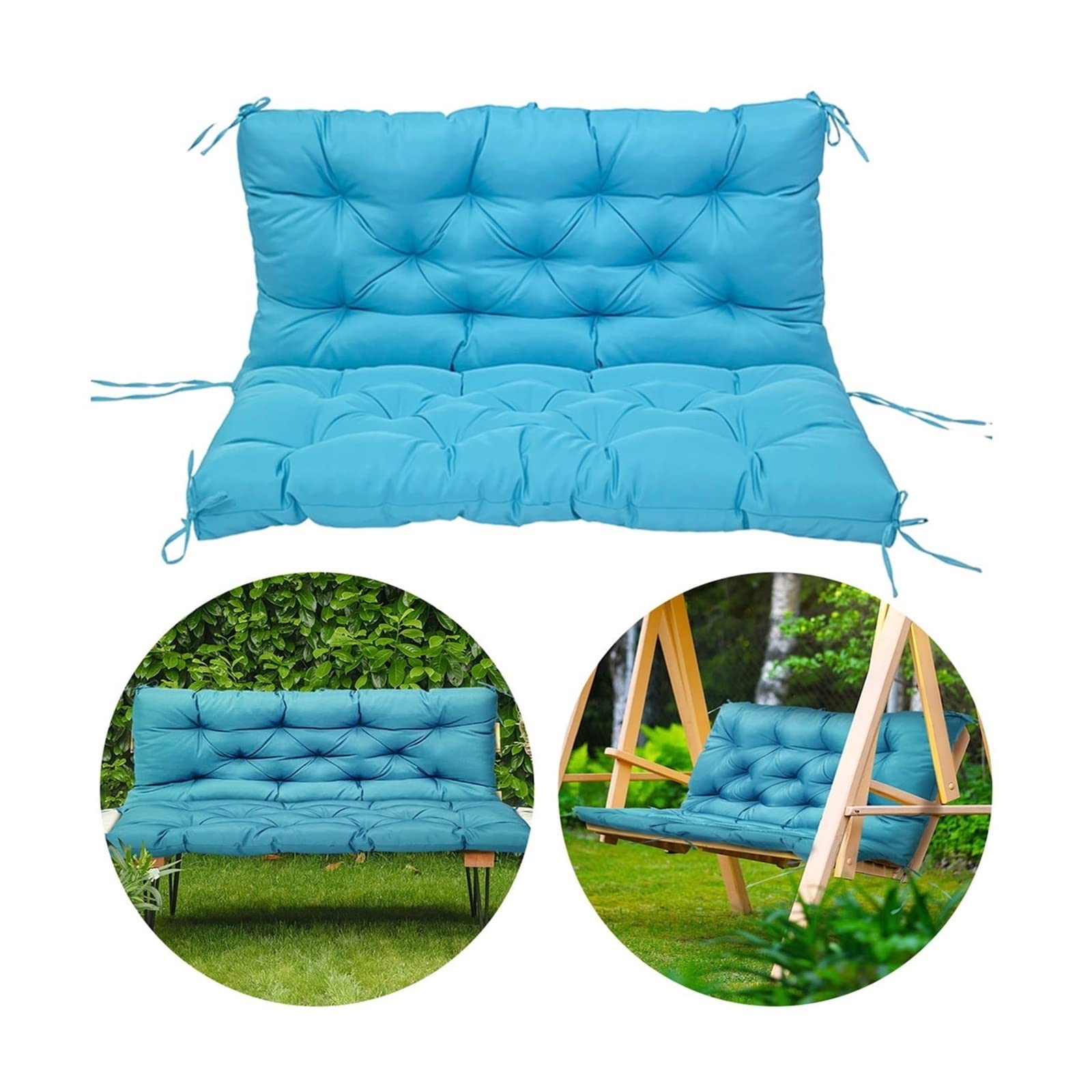 Cuscino per dondolo da giardino con schienale, impermeabile, di ricambio per panca da 2 e 3 persone, azzurro, terrazza, veranda, mobili, 150 x 100 cm
