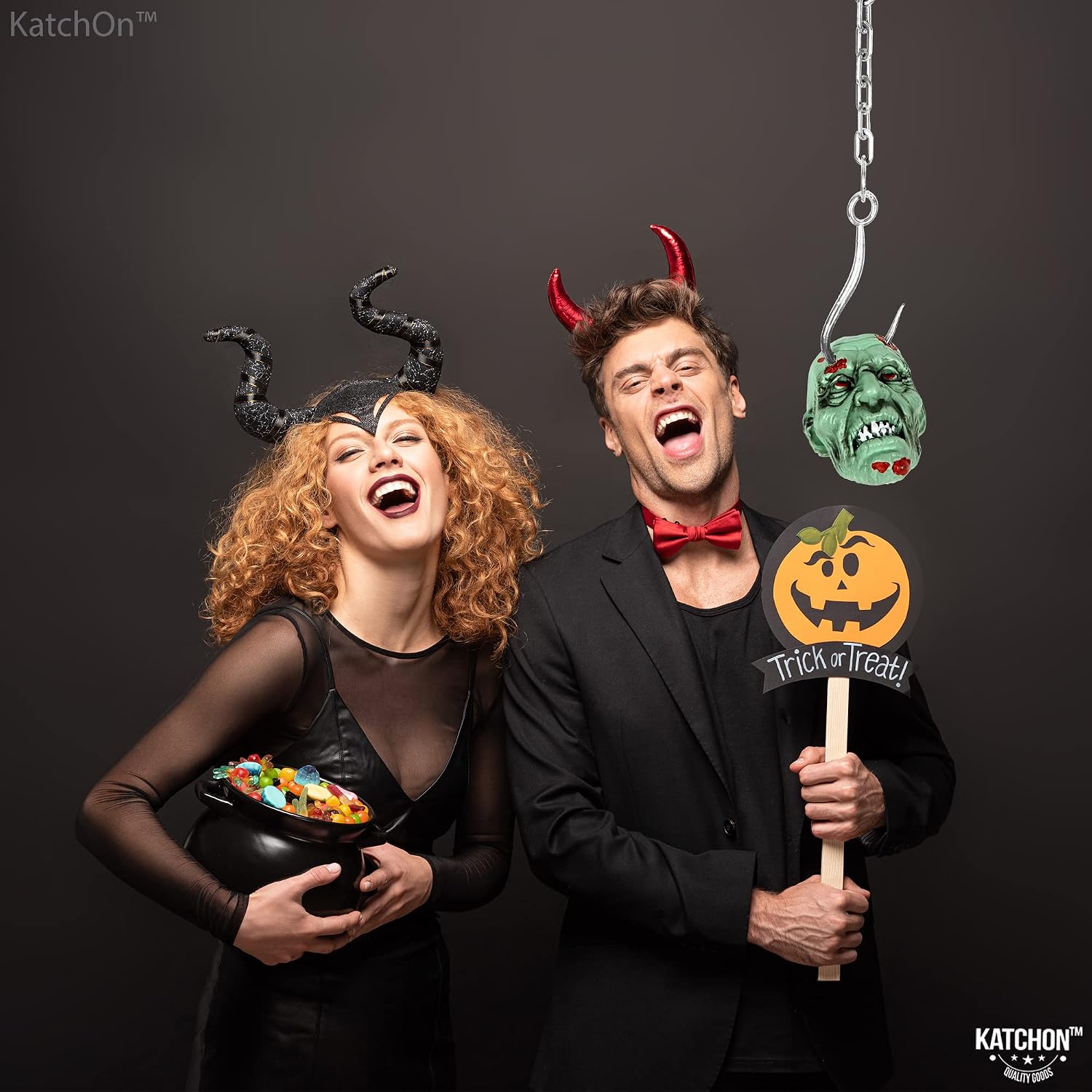 KatchOn, Halloween Chained Hanging Zombie Head - Scary Hanging Halloween Decorations Outdoor | Halloween Scary Decorations for Haunted House | Severed Head Halloween Prop, Zombie Halloween Decorations