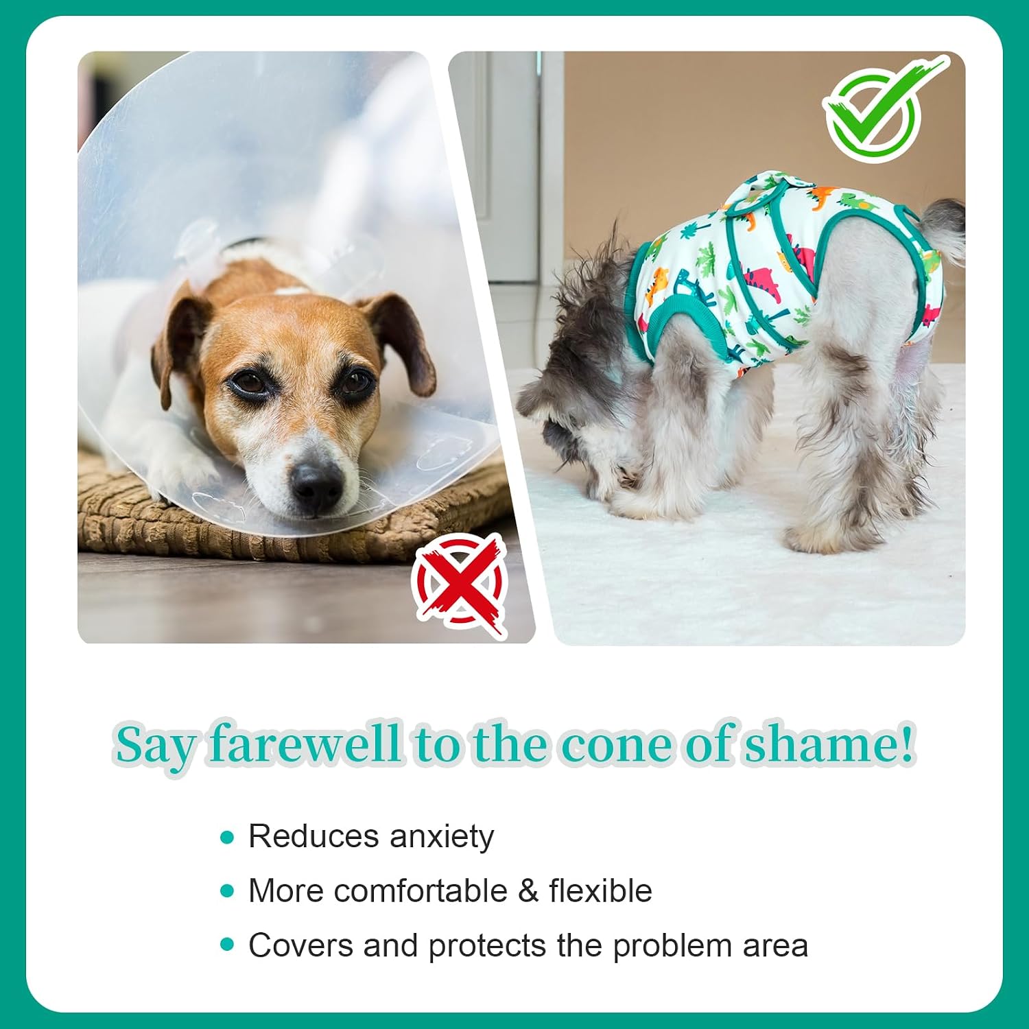 Dog Surgery Recovery Suit,Female Male Dog Onesie for Spay Neuter,Substitute E-Collar & Cone,Anti-Licking Breathable Onesie for Small Medium Large Dogs,Dinosaur M