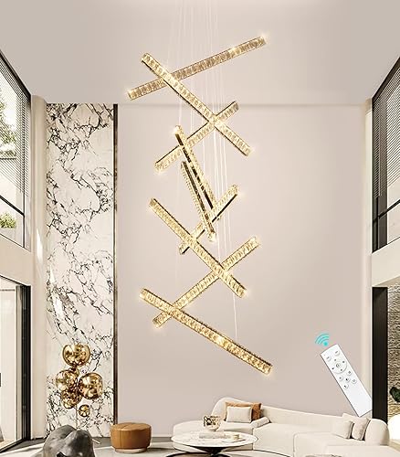 Miniatura 8 de dolria Candelabros modernos para sala de estar, luz colgante de techo grande LED, luces lineales, lámparas de comedor de techo alto LED para