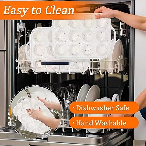 Miniatura 4 de Moldes de silicona para magdalenas de 12 tazas para hornear, molde de silicona para magdalenas con asa, fácil de limpiar, molde para magdalenas