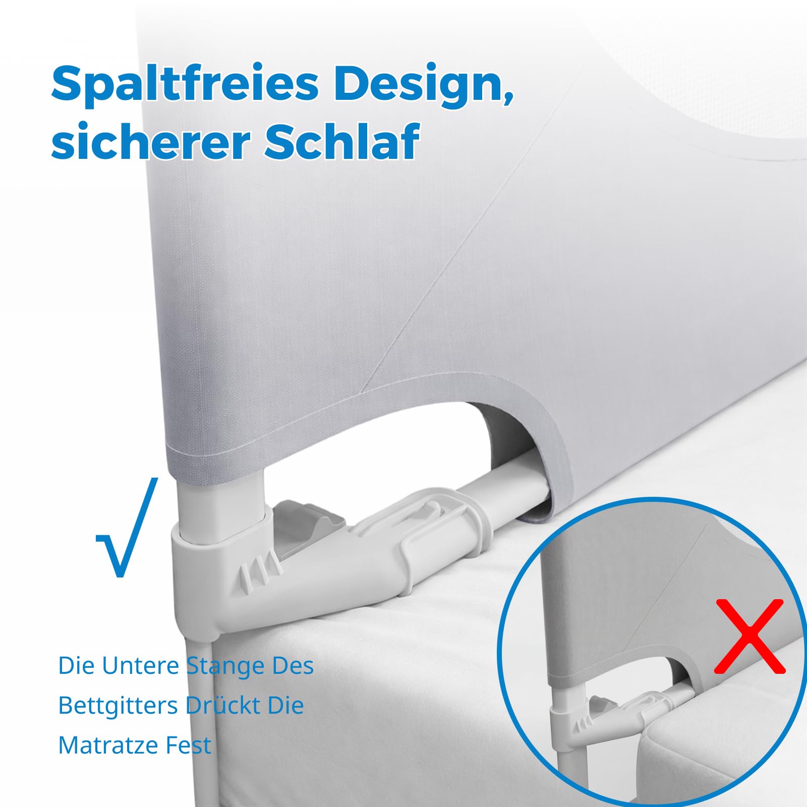 Rausfallschutz Bett 200cm – Bettgitter Stabiles U-förmiges | Stabiles Bettgitter Rausfallschutz, für Boxspringbetten und die meisten Bettarten, mit 2 Sicherheitsgurten