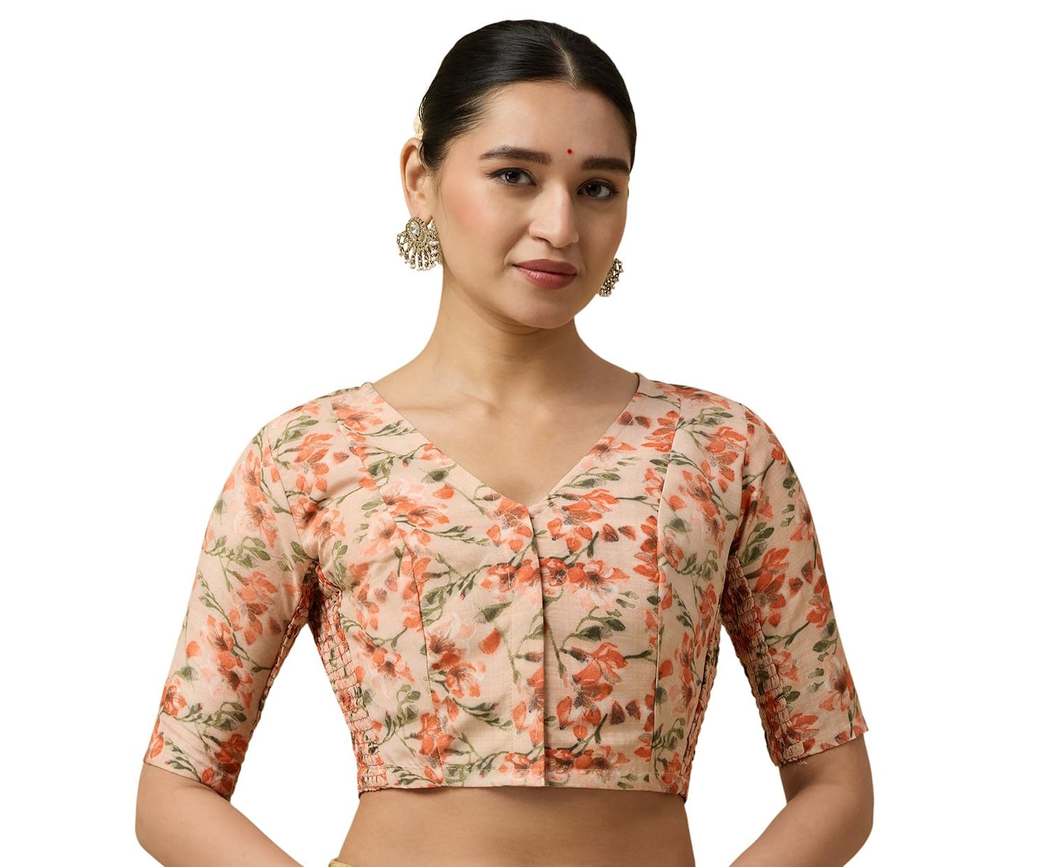Women's Cotton Fresh Floral Printed Side Stretch (Smocked) Readymade Saree Blouse-image-31