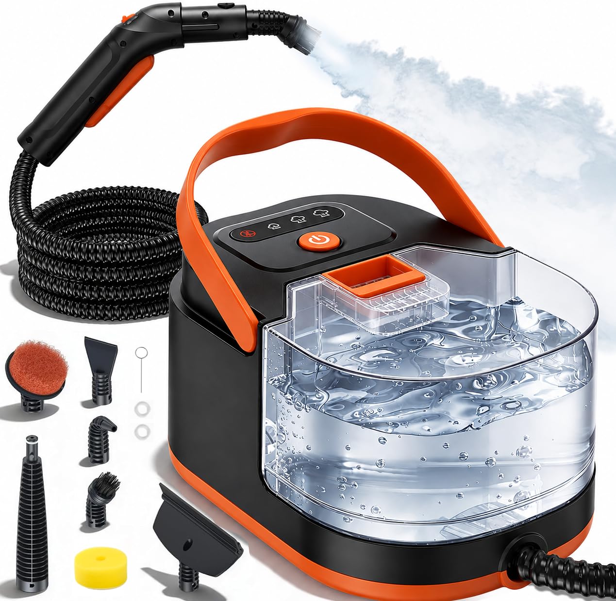 Vaporeta Limpieza Hogar 105°C Alta Presión con Depósito Extraíble 1,5L | Calentamiento en 30s, 3 niveles de vapor y depósito extraíble de 1,5 L para limpiar cocina, baño, coche y tapicerías.