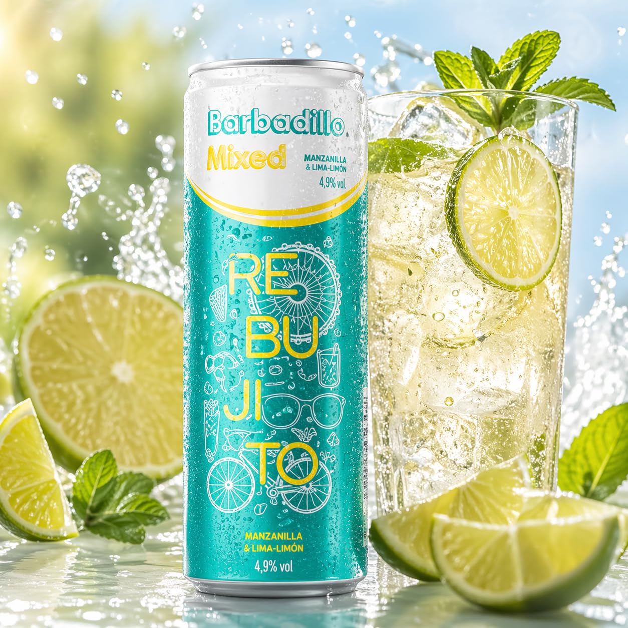 Rebujito Barbadillo Mixed 12 Latas 250ml | Vino Manzanilla con Lima-Limón y Hierbabuena | Bebida Refrescante Lista para Tomar | Ideal Feria, Playa y Verano