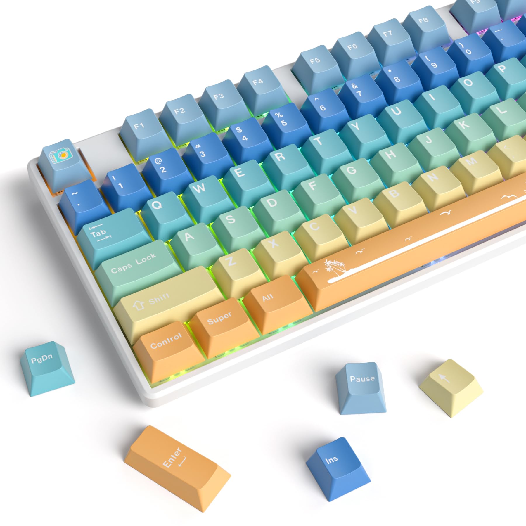 Fogruaden PBT Gradient Keycaps Dye-Sublimation Cute Keycaps, Cherry Profile, 138 Keys Custom Keycap Set for Mechanical Keyboard(SandyBeach)