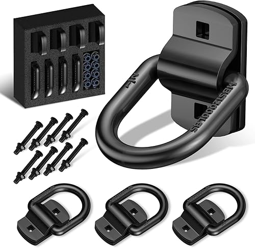 Anillos en D de 1/2 pulgada para remolque, anclajes de amarre, paquete de 4, anillos en D forjados atornillables de acero negro de alta resistencia