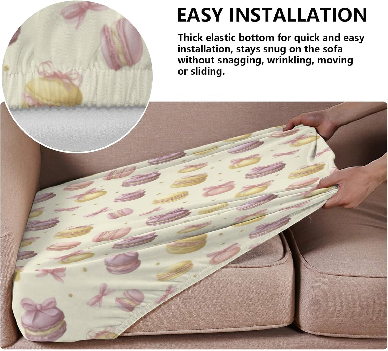 Sweet Macaron Art Cake Loveseat Covers Couch Covers for 2 Cushion Couch, 2-Piece Stretch Sofa Slipcovers Anti-Slip Washable Furniture Protectors for Dogs Pets