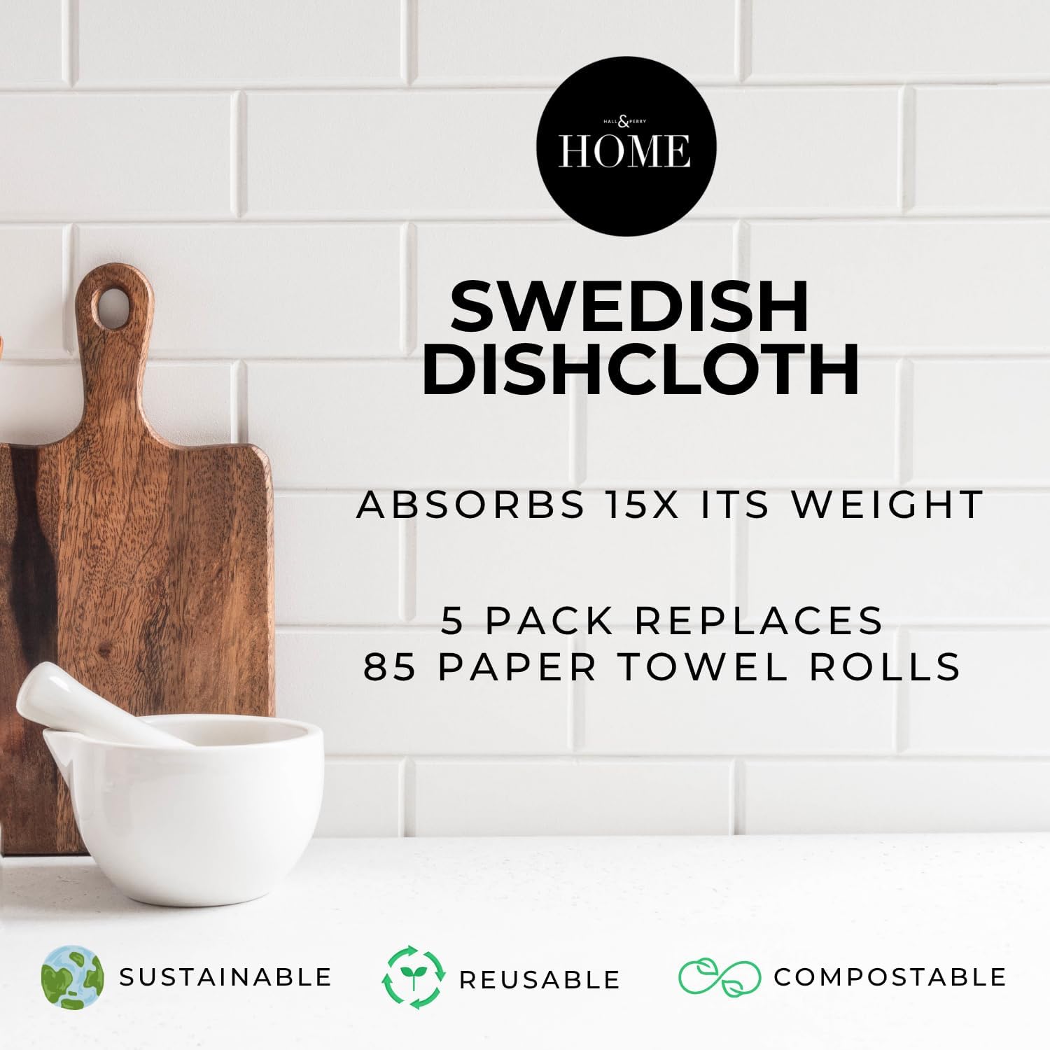 HALL & PERRY Swedish Dishcloths for Kitchen, 5-Pack, Reusable Cellulose Flat Sponge Cloths for Kitchen & Cleaning – Eco-Friendly, Ultra-Absorbent, Quick-Drying (Tawny Taupe)