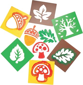 Baker Ross AR653 Autumn Stencils - Pack of 6, Fall Decorations and Childrens Painting