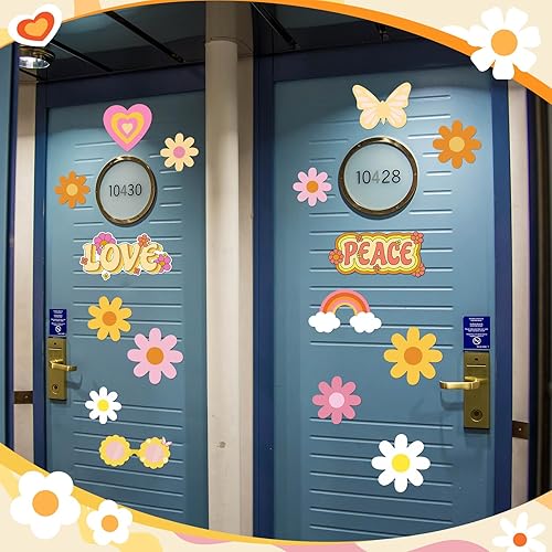 Miniatura 7 de Weewooday 16 calcomanías magnéticas de margaritas Groovy para automóvil, diseño de margaritas bohemias de los años 70, diseño hippie, retro, diseño