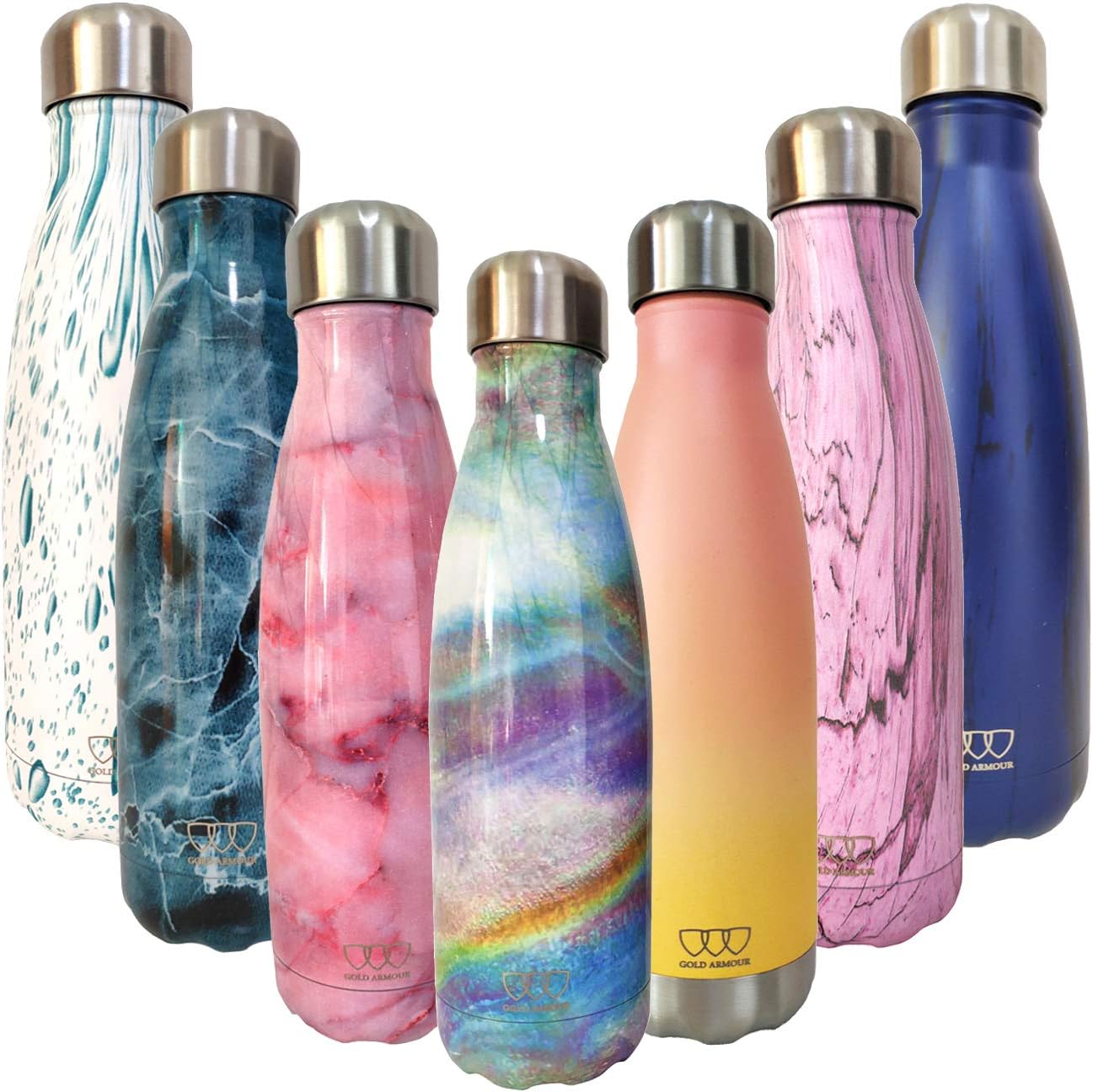 Gold Armour Stainless Steel Vacuum Insulated Water Bottle, Leak Proof Double Walled Cola Shape Bottle, Keeps Drinks Cold for 24 Hours and Hot for 10 Hours (Prism, 17oz)