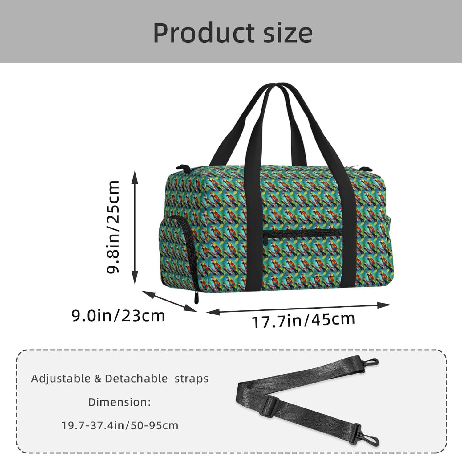 Parrots On Tree Print Handheld Sports Luggage Unisex Crossbody Bag Travel Weekend Fitness Workout image 3