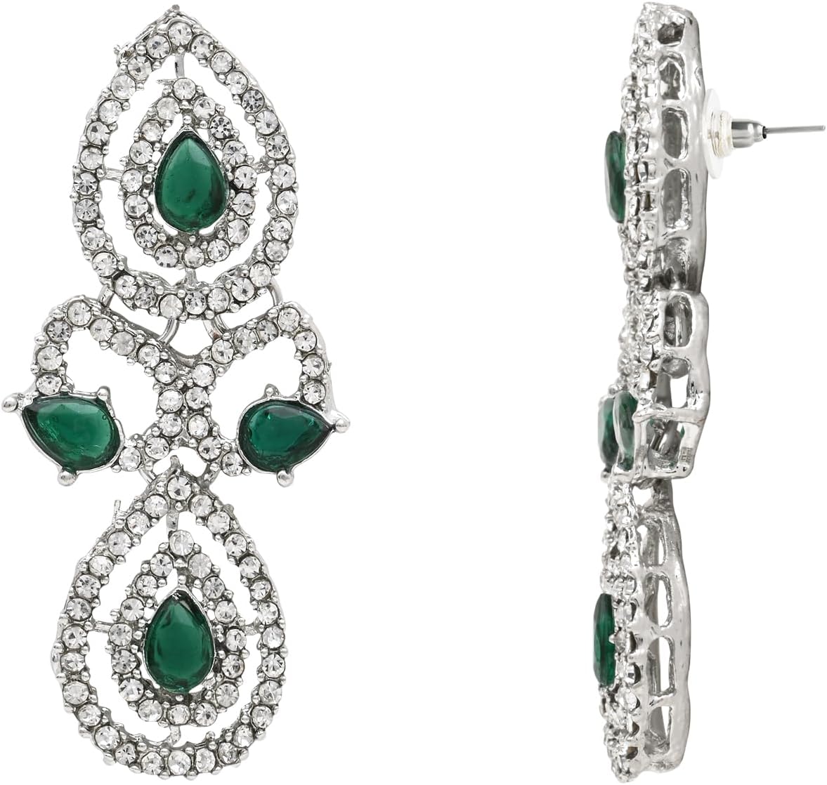 I Jewels Silver Plated Crystal Diamond Necklace & Earrings Jewellery Set for Women