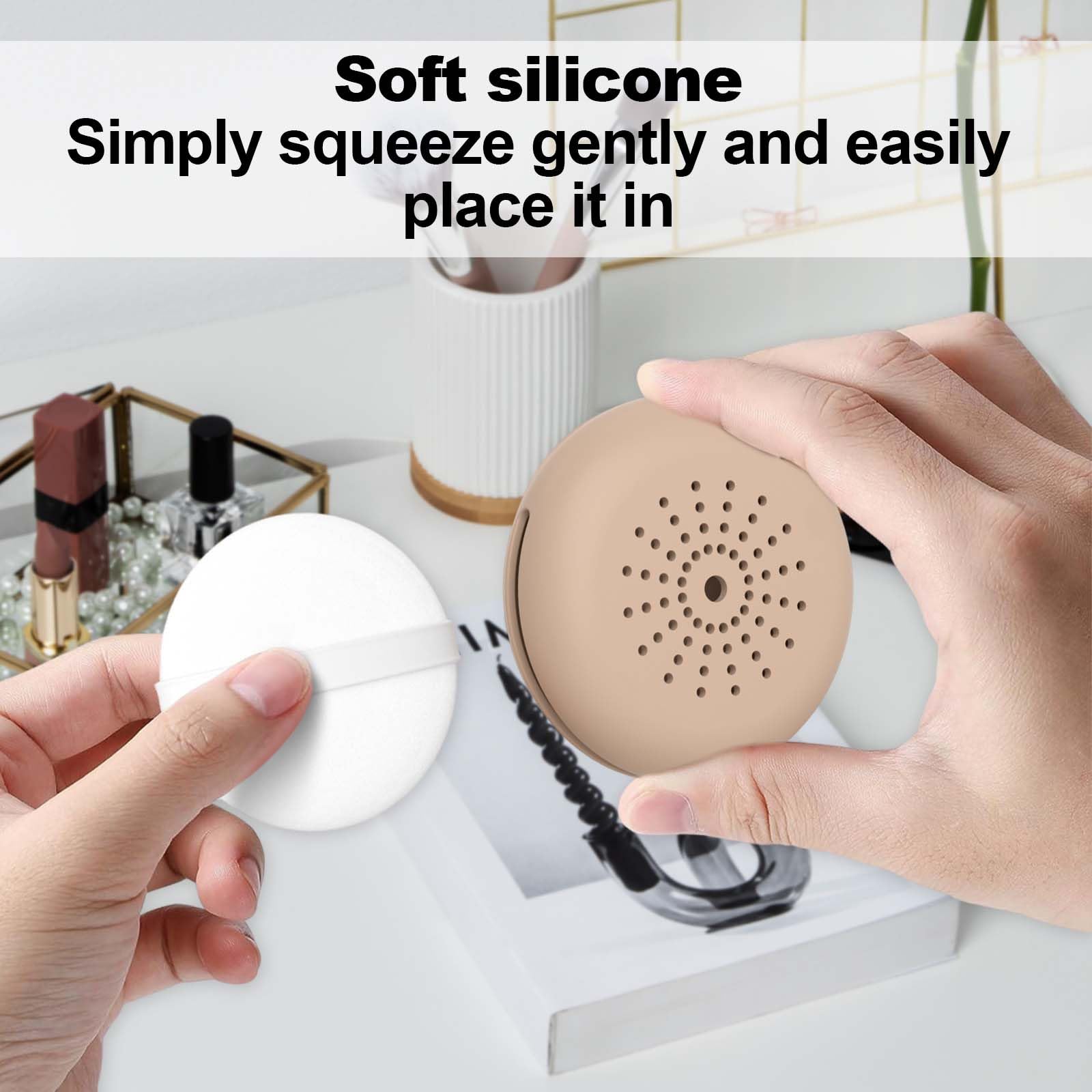 Silicone Travel Makeup Brush Holder, Beauty Blender Puff Case, Folding Mirror Small, Portable Travel Accessories - Image 4