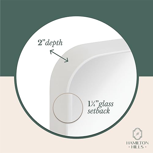 Miniatura 6 de Hamilton Hills - Espejo de pared de metal cepillado contemporáneo  Panel de cristal negro enmarcado con esquina redondeada y diseño profundo