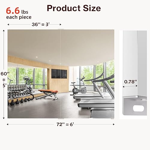 Miniatura 2 de Home Gym Mirror - 60" x 72" (2PCS of 60" x 36") Frameless Wall Mirrors, Easy to Install, Unbreakable Glassless HD Reflection, Ideal for Dance
