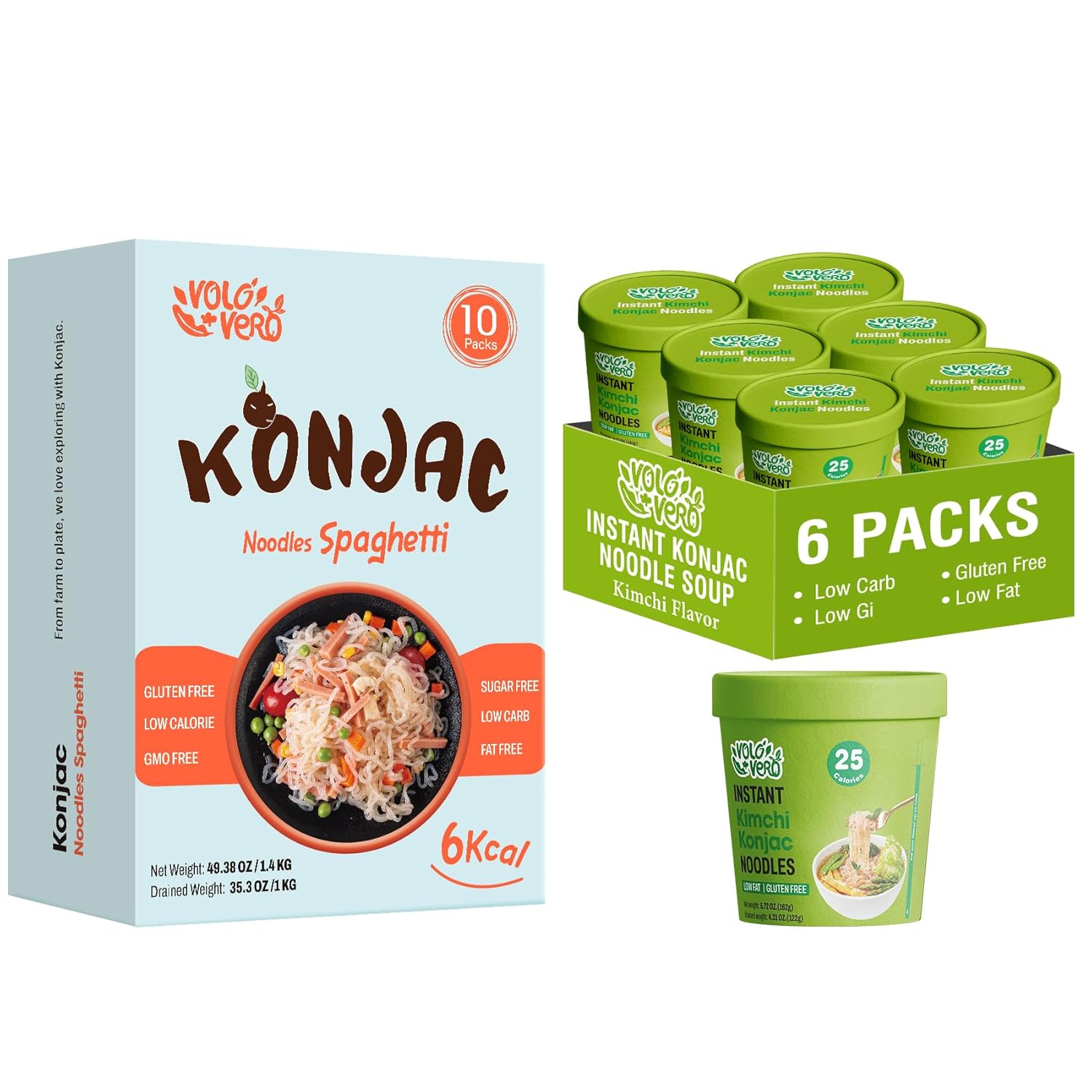 VOLO VERO Konjac Noodles, 16 Packs, Vegan, Gluten-Free, Keto, Low Calorie, Low Sugar, Low GI, Low Carb Shirataki Noodle Pasta, Ready to Eat, Healthy Mael, Holiday Gifts
