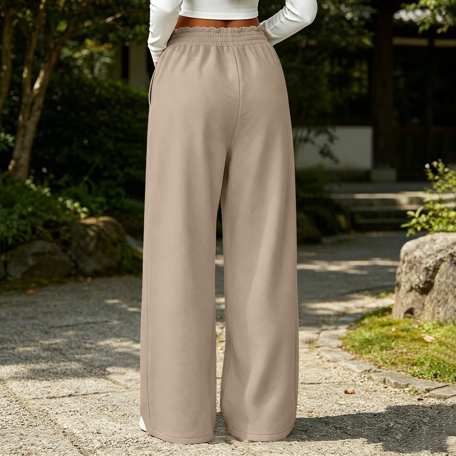 Women's Wide Leg Sweatpants Ruffle High Waist Drawstring Pants