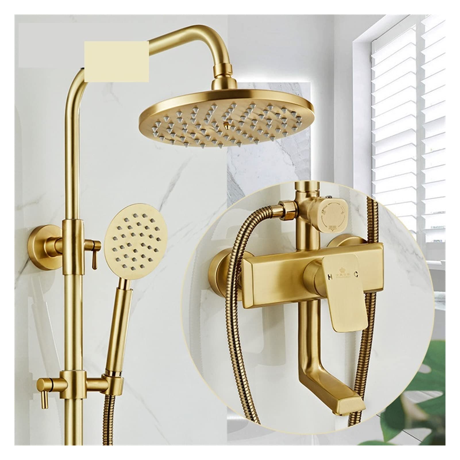 Rainfall Shower Sets Faucet Mixer Tap with Tub Faucet Brass Luxury Brushed Gold Bath & Shower Faucet Set Bathtub Faucet Easy to Install(Style 6)