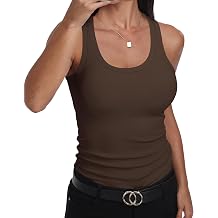 GEMBERA Womens Scoop Neck Sleeveless Racerback Ribbed Knit Slim Fitted Basic Tank Top Shirt