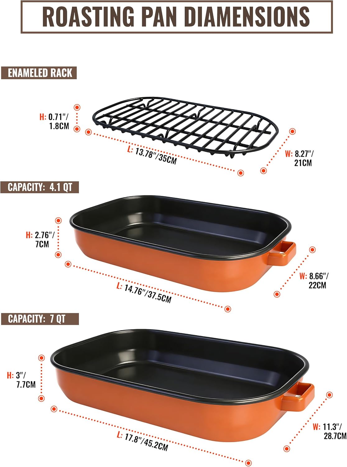 Roasting Pan for Oven with Rack 6-Piece Rectangular Lasagna Baking Dish Set 14&17 Inch, High Temperature Resistance Oven Dishwasher Safe Non-Stick Turkey Ham Roaster Gift for Mom Enamel Bakeware