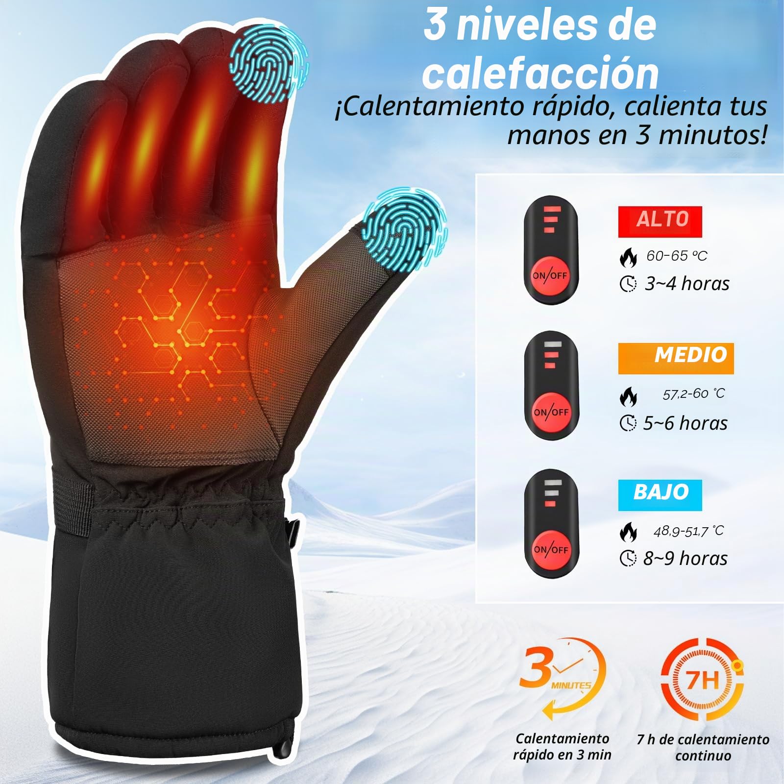 Guantes Calentados Recargables 7.4V 20000mAh para Moto Esquí Motociclismo