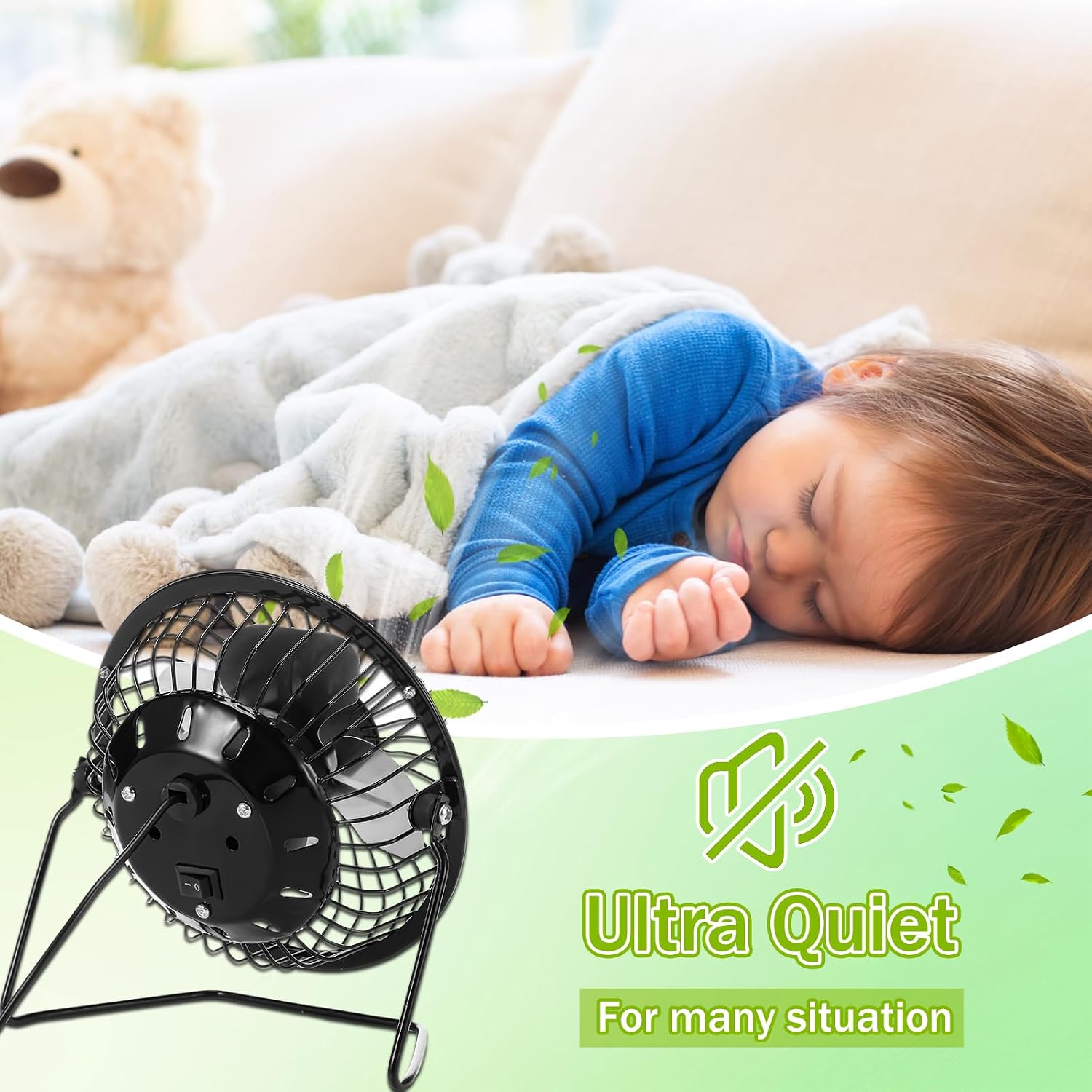 Glooglitter 4 Pcs USB Desk Fan Powerful Quiet 360° Adjustable Rotation Personal Metal Mini Desk Fan Summer Small Desks Fans for Home Office Bedroom Table Airflow Cooling, USB Powered Only(Black)