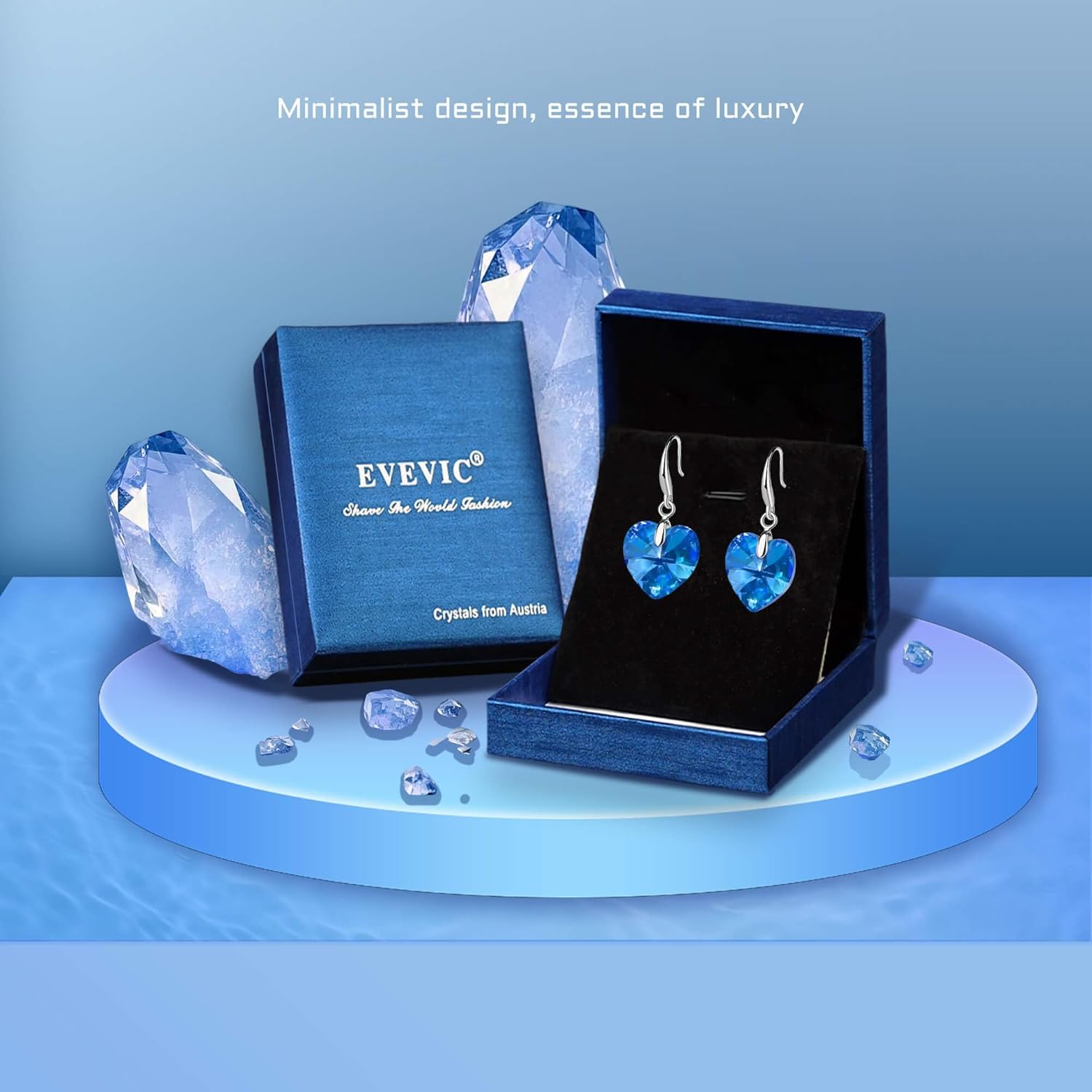 Austrian Crystal Heart Dangle Hook Earrings for Women Drop Earrings 14K Gold Plated Hypoallergenic Jewelry