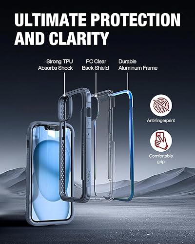 Miniatura 5 de RAPTIC Shield para iPhone 15, funda protectora transparente a prueba de golpes, grado militar, probada en caídas de 10 pies, marco de aluminio