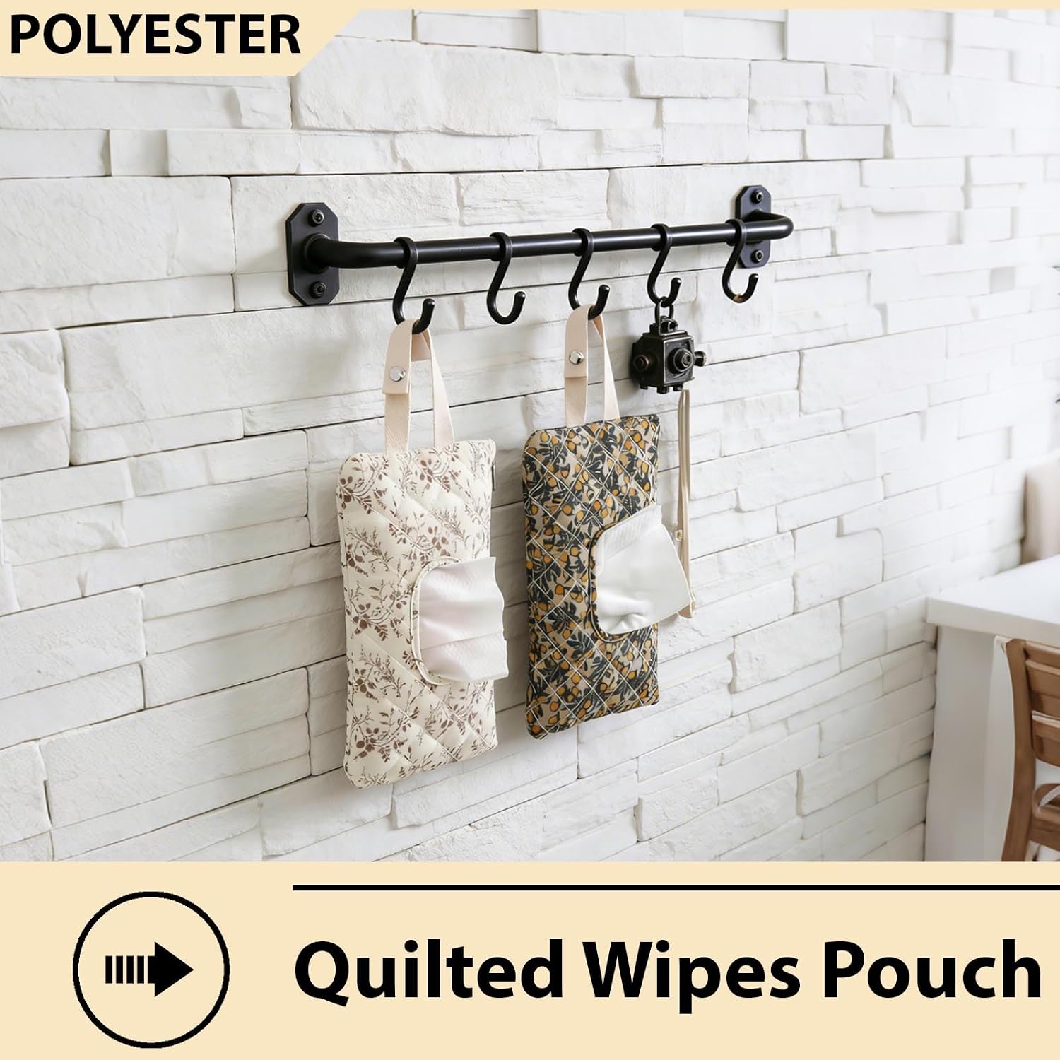 Quilted Baby Wipe Holder,Quilted Baby Diaper and Wipes Pouch,Floral Diaper Pouch Portable Mommy Bag,Reusable Wipes with Lanyard,Convenient Wipe Pouches for On-The-Go Parents (Set)