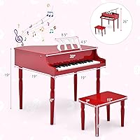 Vista 6 de Costzon Piano Clásico para Niños, Piano de Madera de 30 Teclas con Soporte para Partituras y Asiento, Mini Juguete Musical para Niños, Ideal