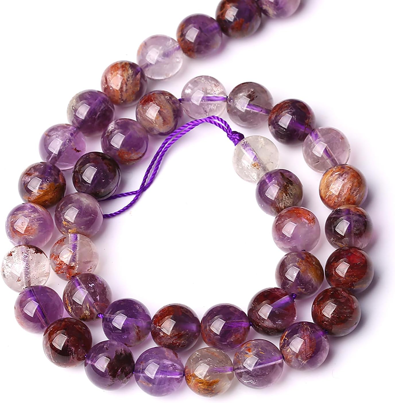 10MM 36PCS Natural Gemstone Purple Ghost Crystal Stone Beads for Jewelry Making DIY Bracelet