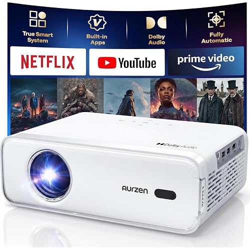 Aurzen EAZZE D1 Smart Projector with WiFi and Bluetooth, Built-in APP, Auto Focus/Keystone, DoIby Audio 16W Speakers, Native 1080P, HDR10, Portable Mini Outdoor Movie Projector
