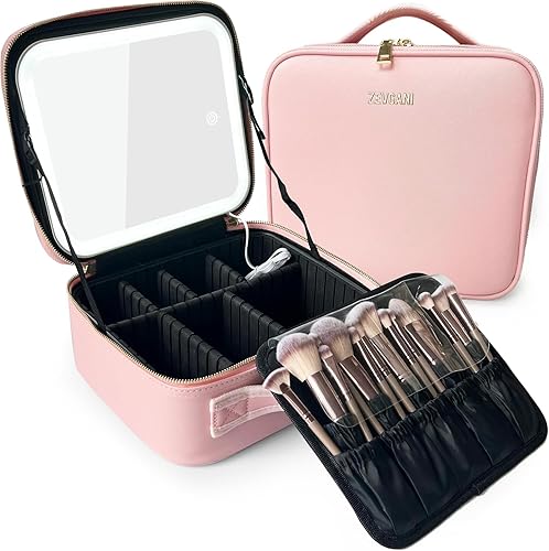 ZEVGANI Bolsa de maquillaje de viaje estuche de cosméticos estuche de tren de maquillaje portátil con espejo iluminado bolsa organizadora de