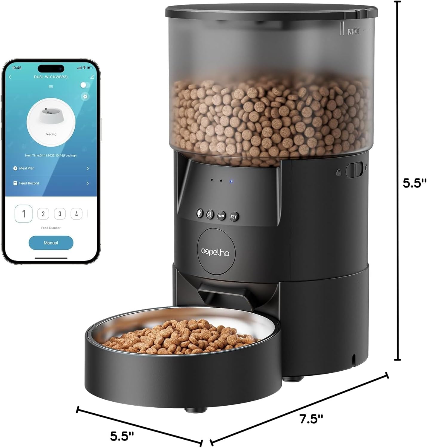 Dimensions of the Espelho Automatic Cat Feeder