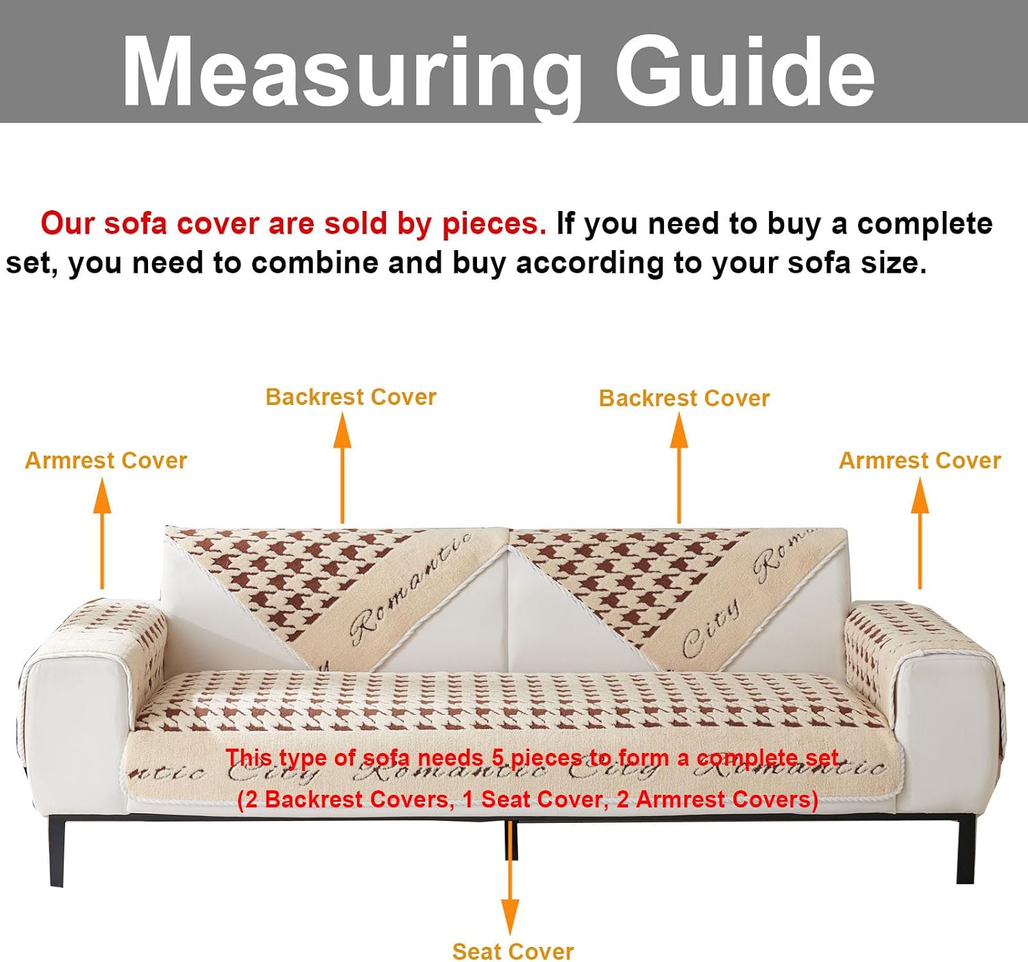 Luxury Dual Color Houndstooth Thick Sofa Cover Super Soft Plush Sectional Couch Cover Anti-Slip Sofa Slipcovers Furniture Protector for Dogs Cats Pet (Coffee,28"x28")