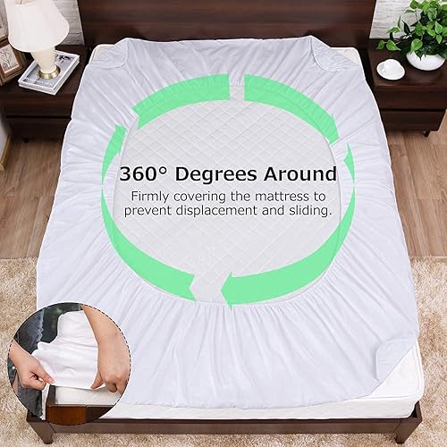 Miniatura 5 de AwsumPick Protector de colchón individual, suave, acolchado, transpirable, impermeable, funda de colchón para cama, mojado, sin ruido, para