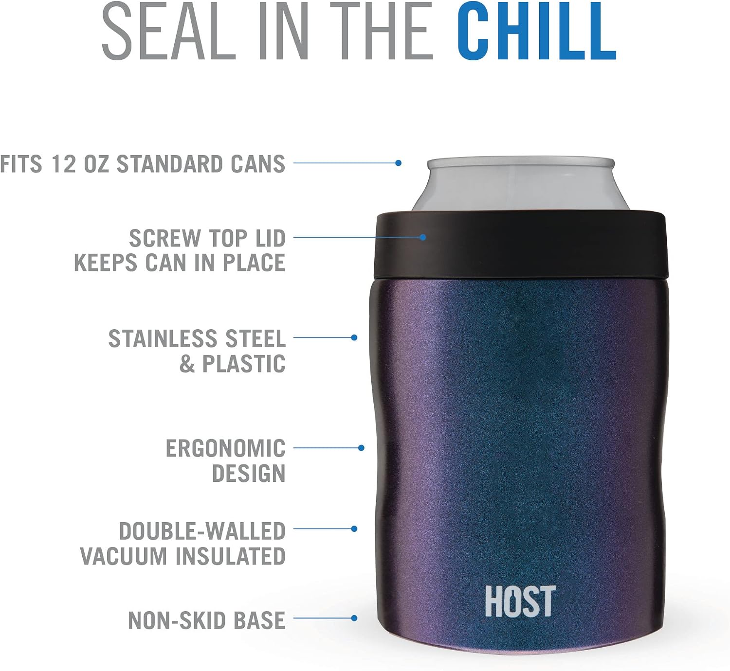 HOST Stay-Chill Beer Cozy Insulated Can Cooler Tumbler - Double Walled Stainless Steel Beer Can Insulator Holder for Standard Sized Cans - Galaxy Black image 2