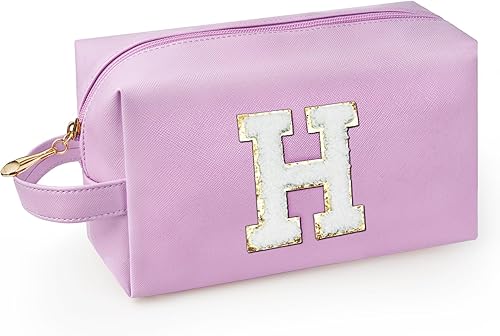 Vista 51 de Bolsa de maquillaje personalizada con inicial y asa, bolsa de cosméticos estilo preppy con bolsillo interior con cremallera, para niñas de 8 a 14