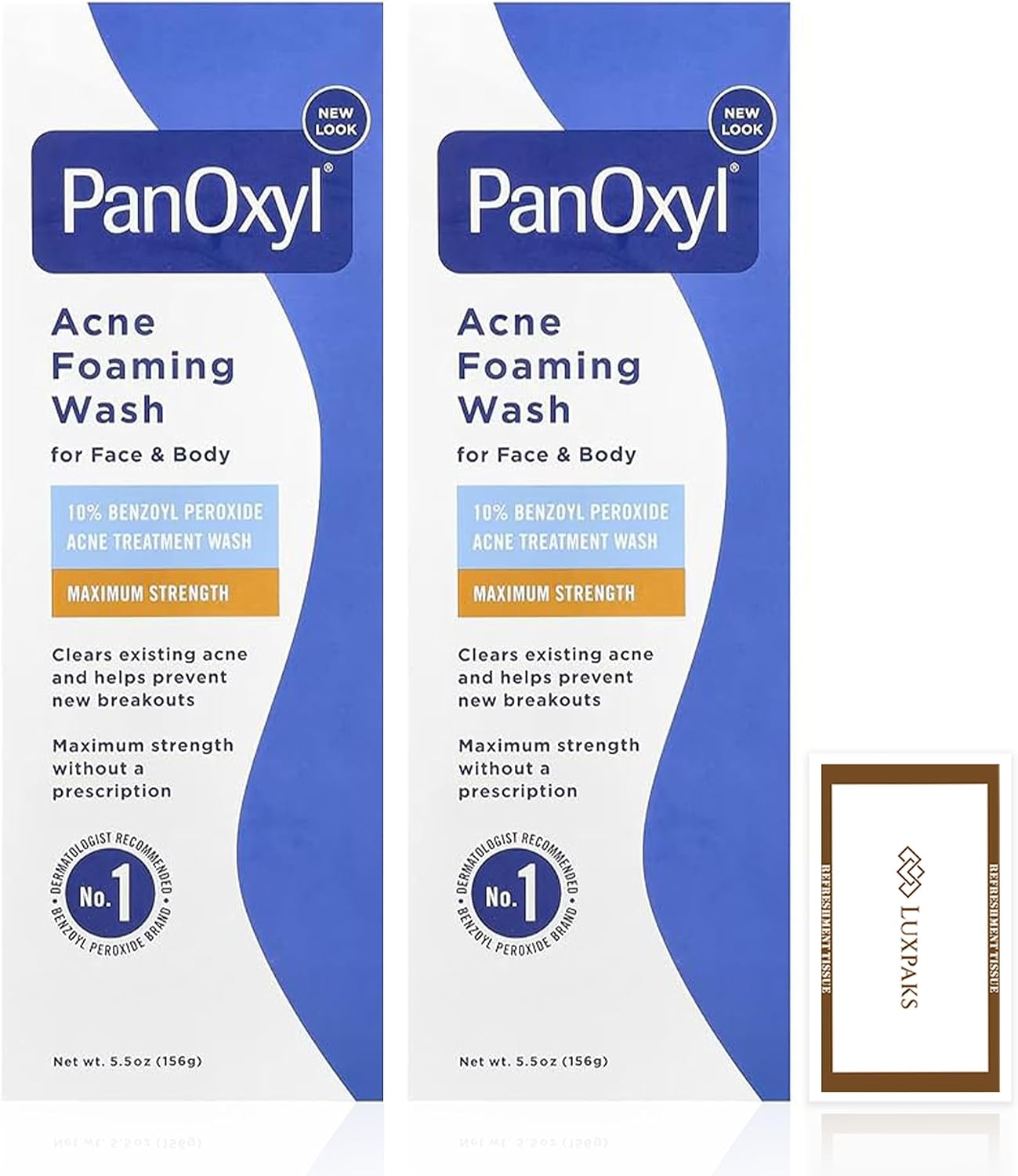 Skincare Set: PanOxil Foaming Wash 2-Pack + LUXPAKS Wipe