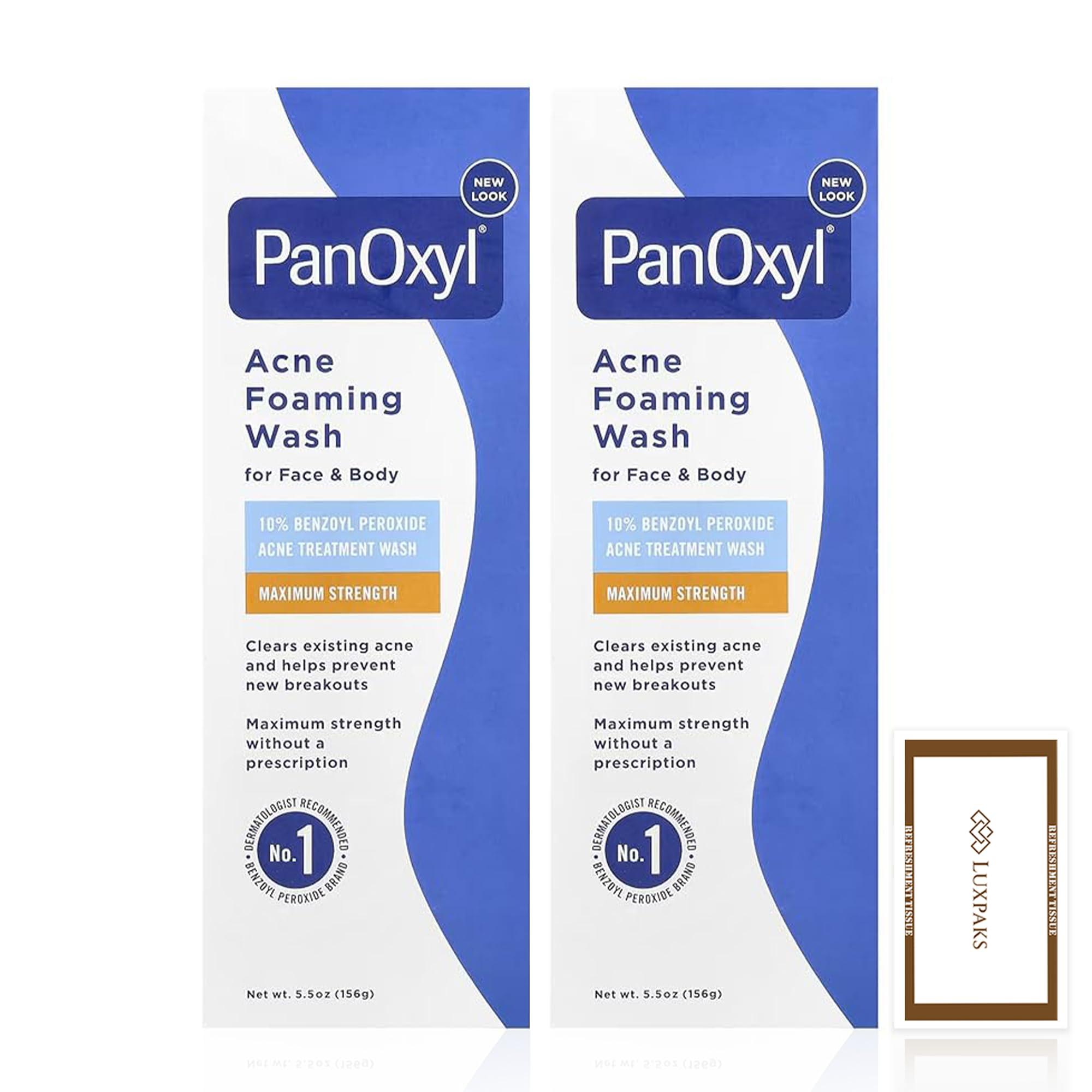 Coffret de soins de la peau : contient un nettoyant moussant PanOxil 155,9 g (lot de 2) - Duo nettoyant visage et corps avec lingette LuxPaks