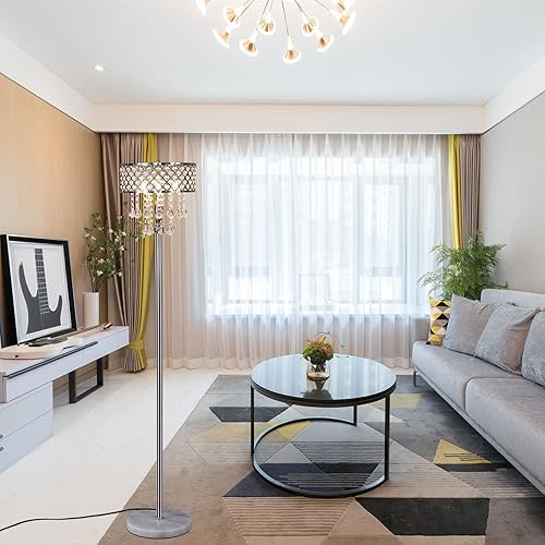 Miniatura 6 de Hsyile KU300256 Mini lámpara de pie de cristal europeo para sala de estar, dormitorio, oficina, acabado cromado, 3 luces