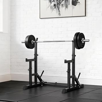 Barbell Rack, Bench Press Stand, Load Capacity 661.4 lbs 300 kg, Barbell Stand, Barbell Holder, Height Adjustment, Width Adjustment, Plate Rack Included, Home Training