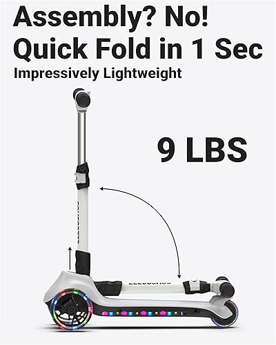 Miniatura 5 de ELECOSMOS Safe Electric Scooter for Kids 4+, Balance for Beginner, Thumb Throttle, Flash Deck, Extra Wide Light Up Big Wheels, Adjustable Heights, 5