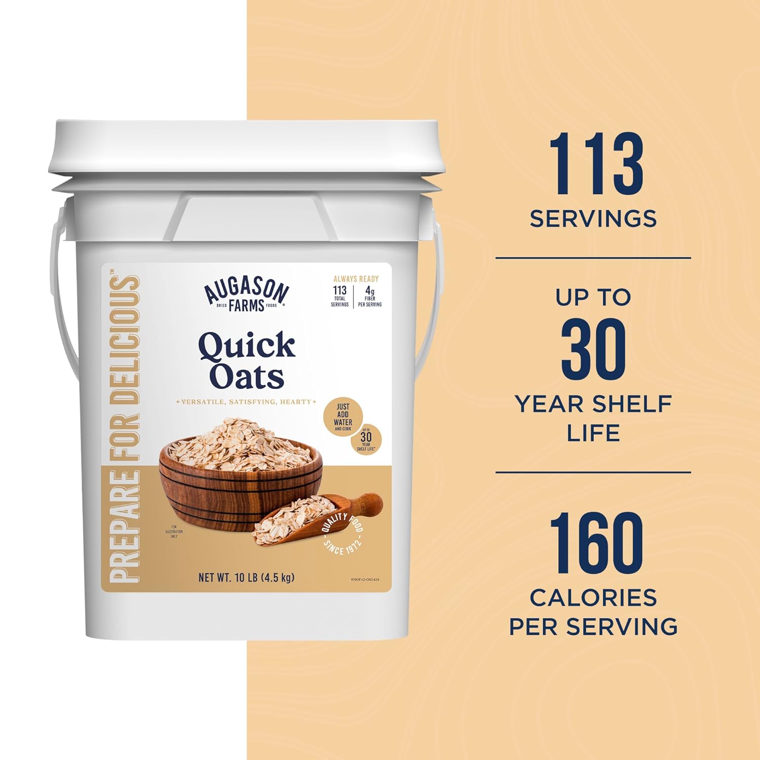 Old Fashioned Rolled Oats Emergency Food Supply, 113 Servings, 30 Year Shelf Life, High in Fiber - Dry Rolled Oats, Ingredient for Baking and Cooking