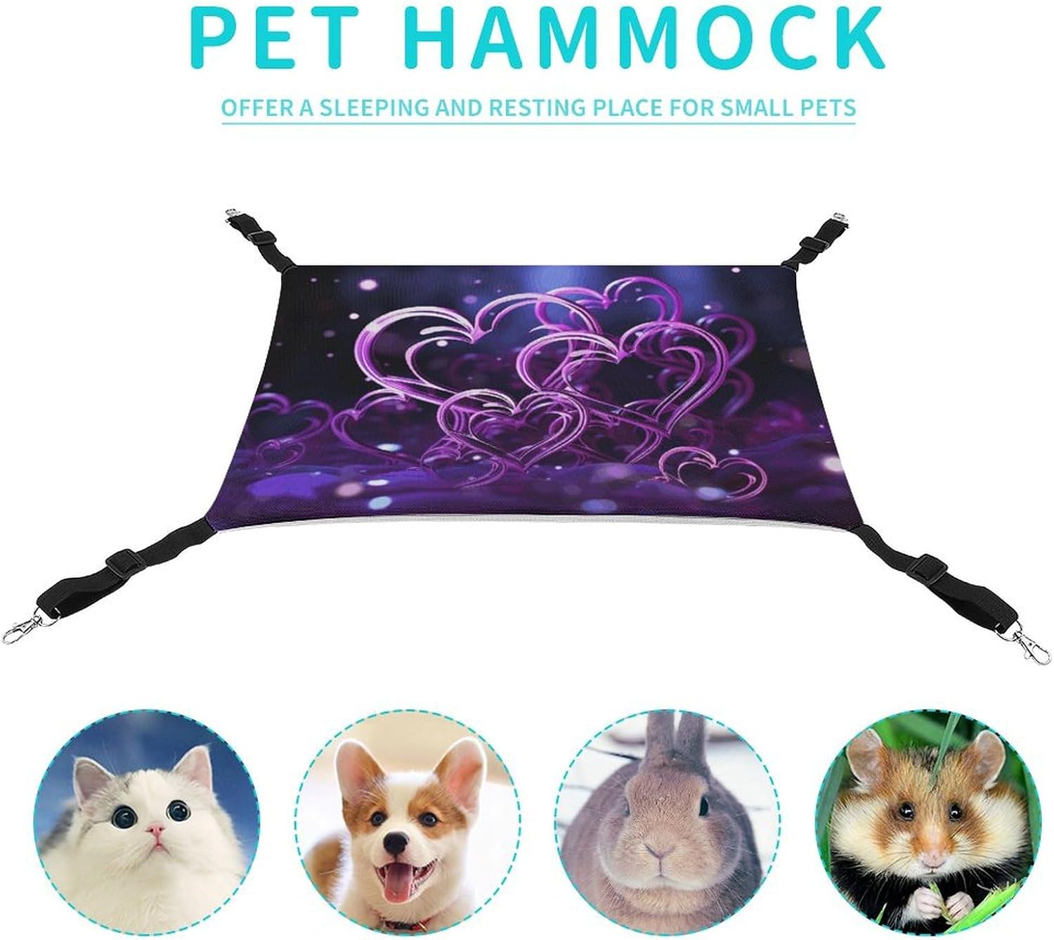 review Hanging Pet Hammock, Fashional Purple Hearts Printed Soft Breathable Pet Hammock with Adjustable Straps and Metal Hooks for Cats Small Dogs Rabbits Sugar Gliders